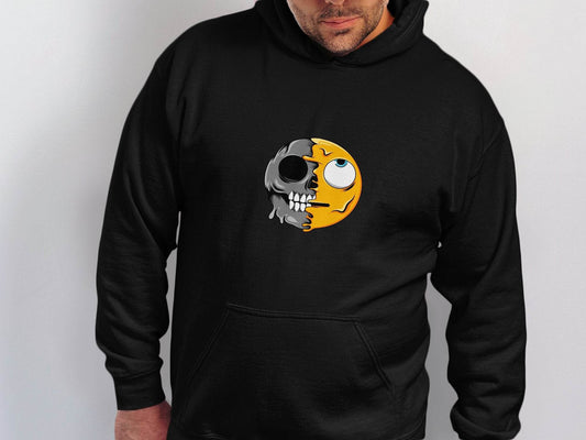 Half Skull Half Emoji Artistic Pattern Novelty Hoodie - Design & Vybe