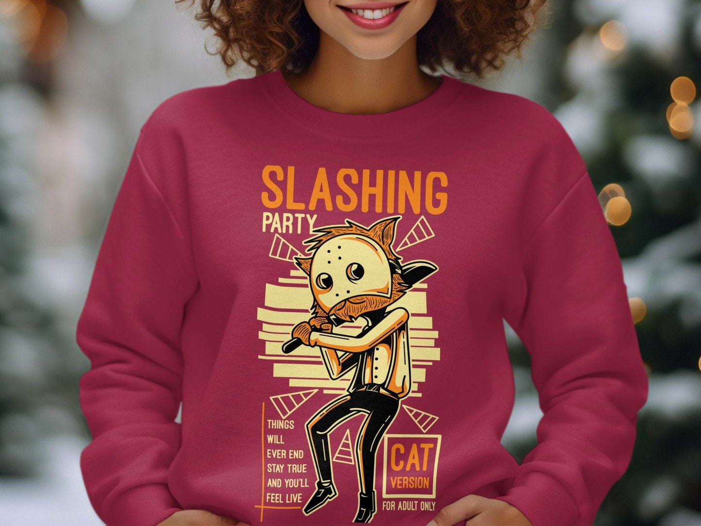 Slashing Party Cat Version for Adult Only Graphic Sweater - Design & Vybe
