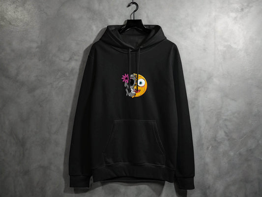 Half Skull and Happy Face Smiley Design Hoodie - Design & Vybe