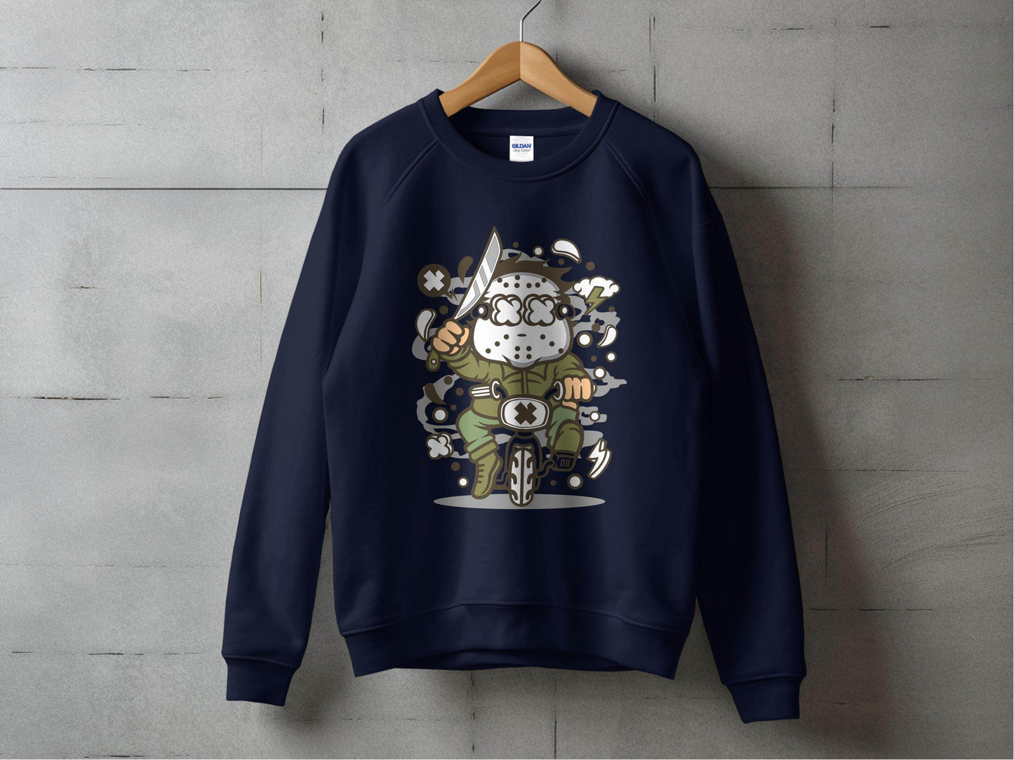 Cartoon Character on Tricycle Illustration Graphic Sweater - Design & Vybe