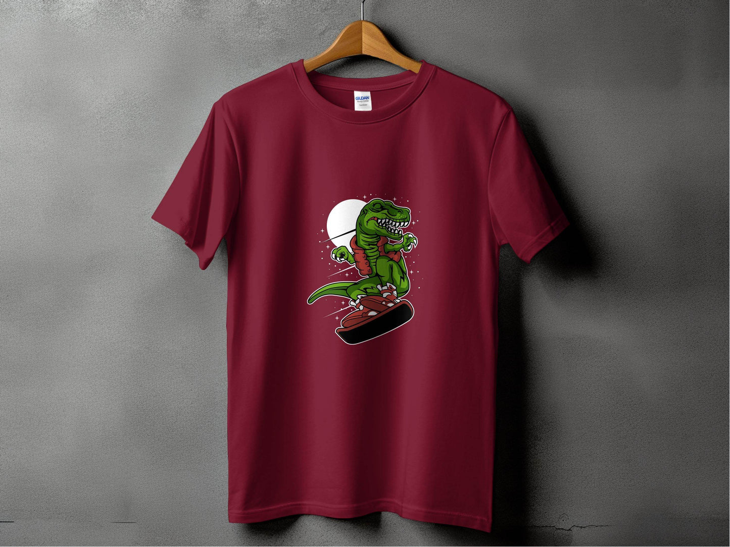 Dinosaur On a Snowboard Cartoon Graphic Style T-Shirt - Design & Vybe