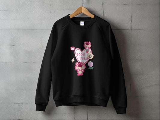 Cute Pink Bear With Good Lucky Heart Design Sweater - Design & Vybe