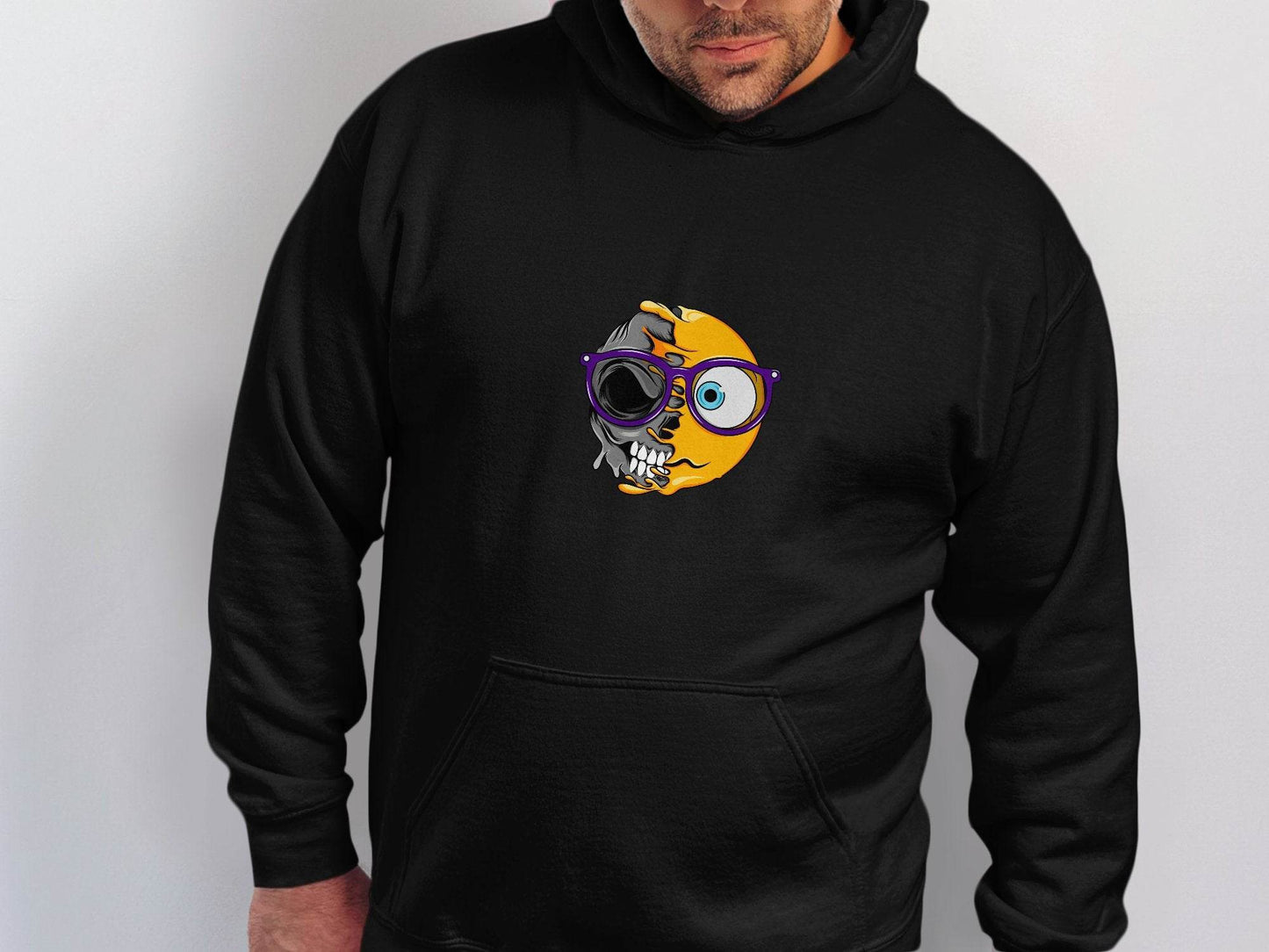 Artistic Skull and Sun Design With Glasses Smiley Hoodie - Design & Vybe