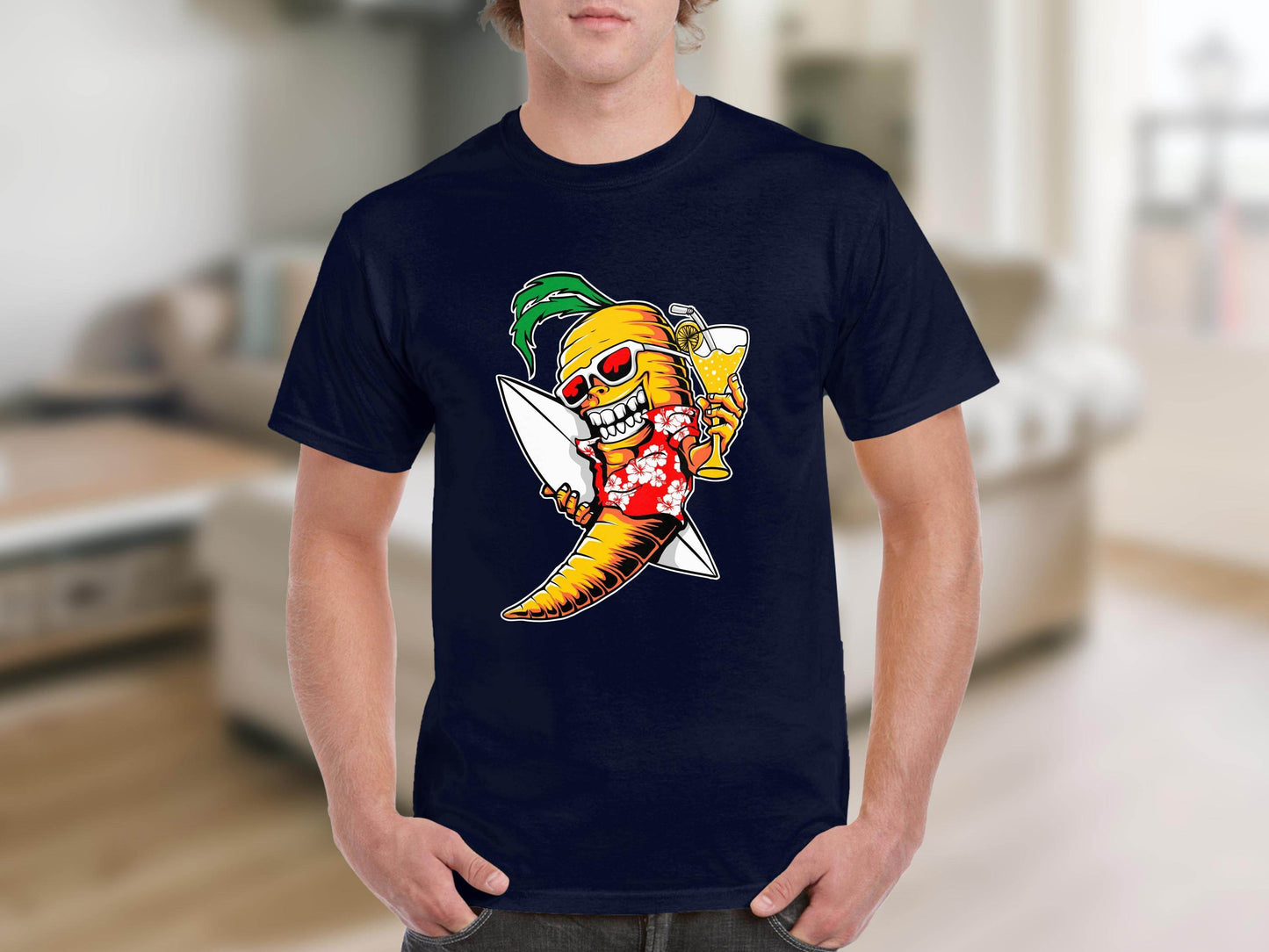 Tropical Vibes Surfboard Carrot Skeleton Graphic T-Shirt - Design & Vybe