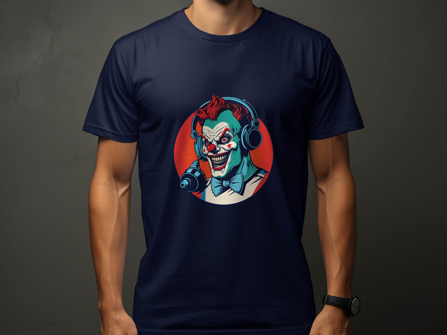 Evil Clown with Headphones Graphic Design Funny T-Shirt - Design & Vybe