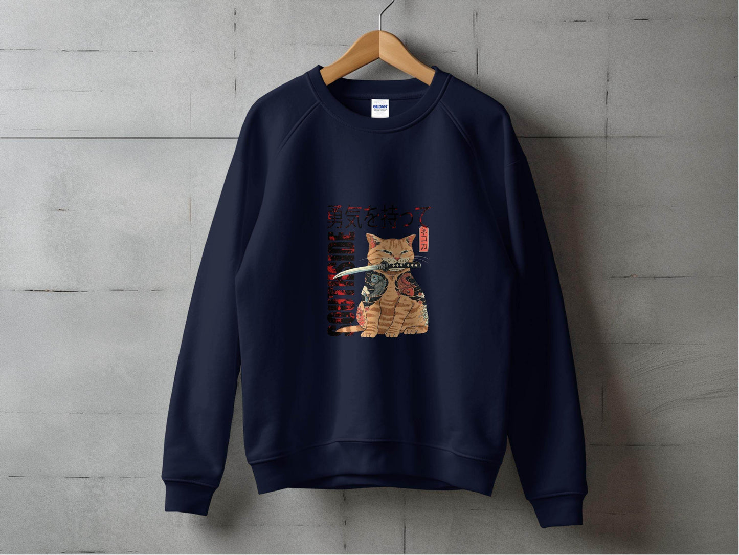 Tattooed Cat with Sword and Japanese Southside Text Design Sweater - Design & Vybe