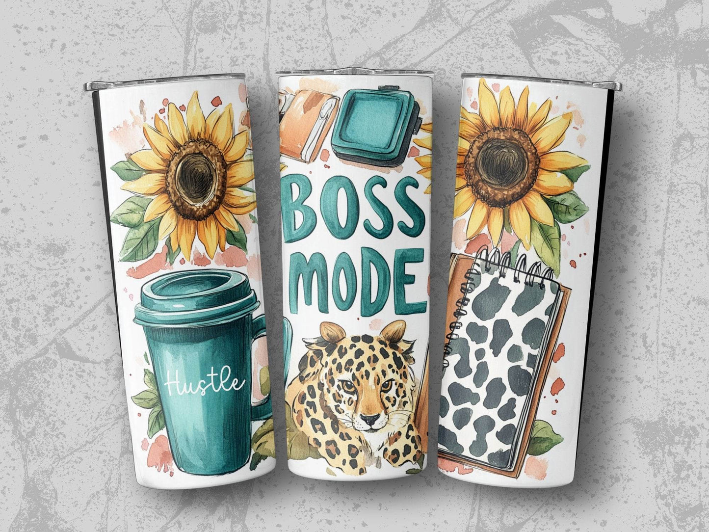 Boss Mode Sunflower Leopard Office Supplies Design Tumbler - Design & Vybe