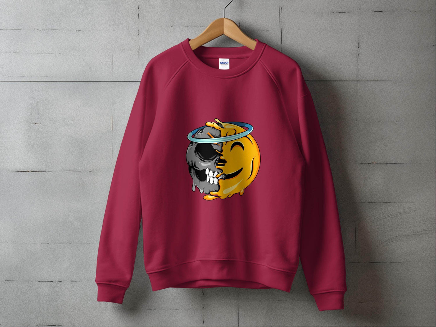 Skull Meets Emoji with a Halo Graphic Novelty Sweater - Design & Vybe