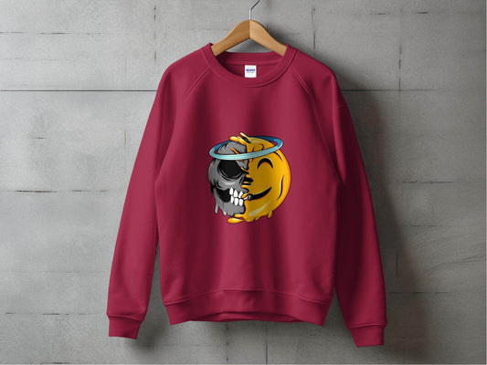 Skull Meets Emoji with a Halo Graphic Novelty Sweater - Design & Vybe