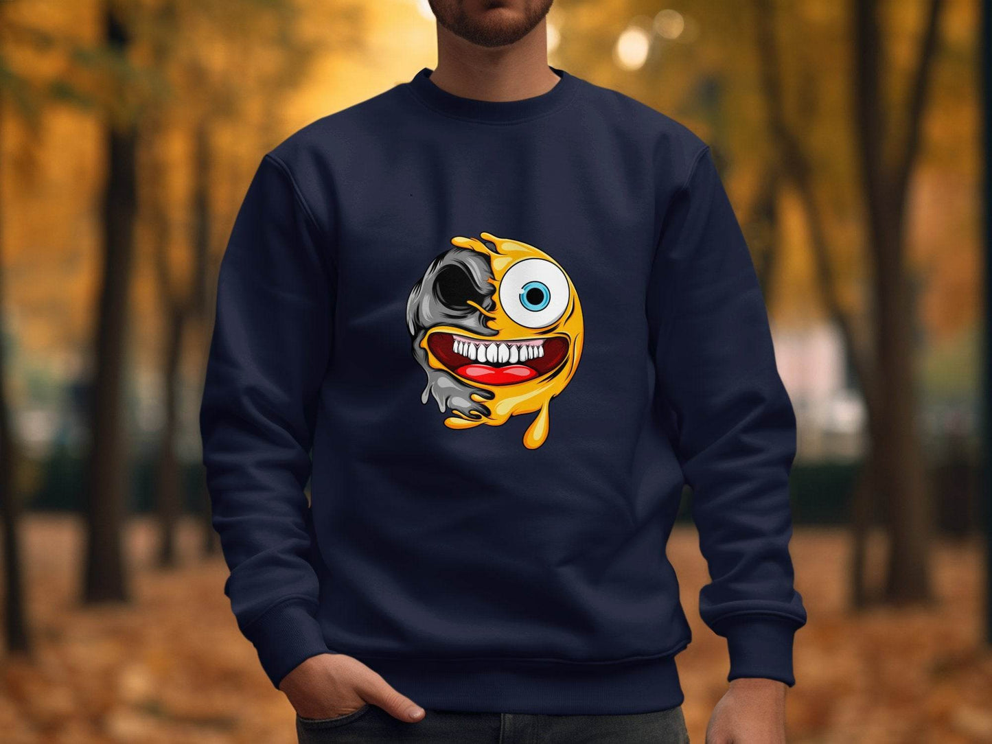 Emoji Half Skull Funny Grotesque Face Vector Sweater - Design & Vybe