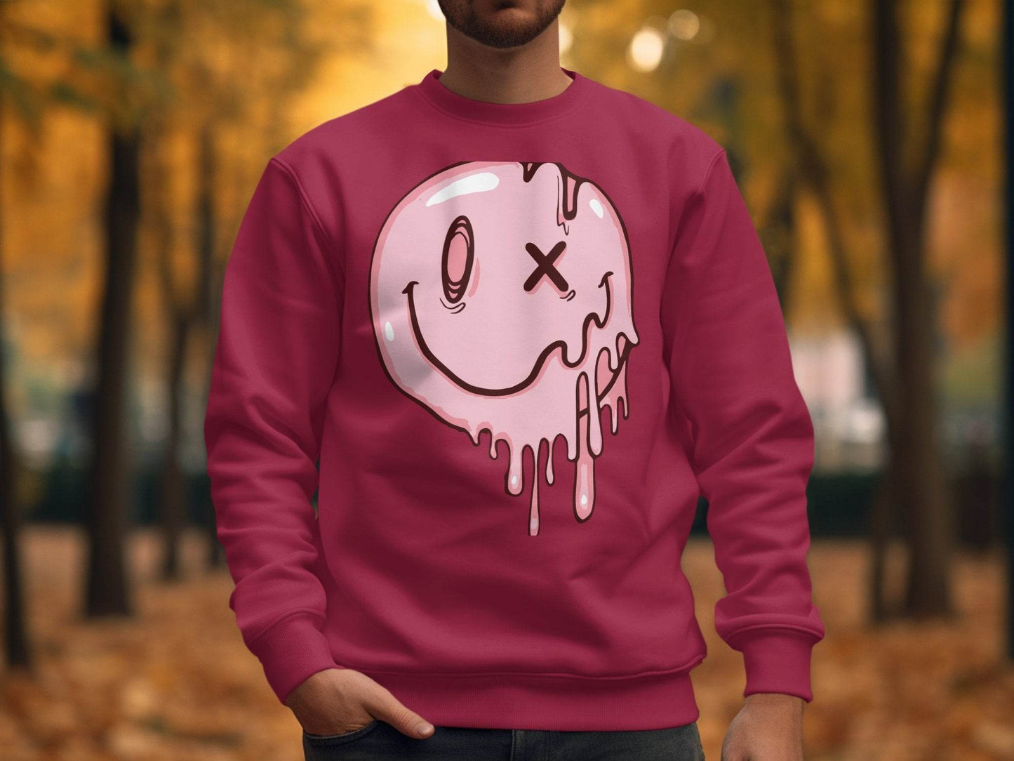 Melting Dripping Smiley Graphic Accent Sweater - Design & Vybe