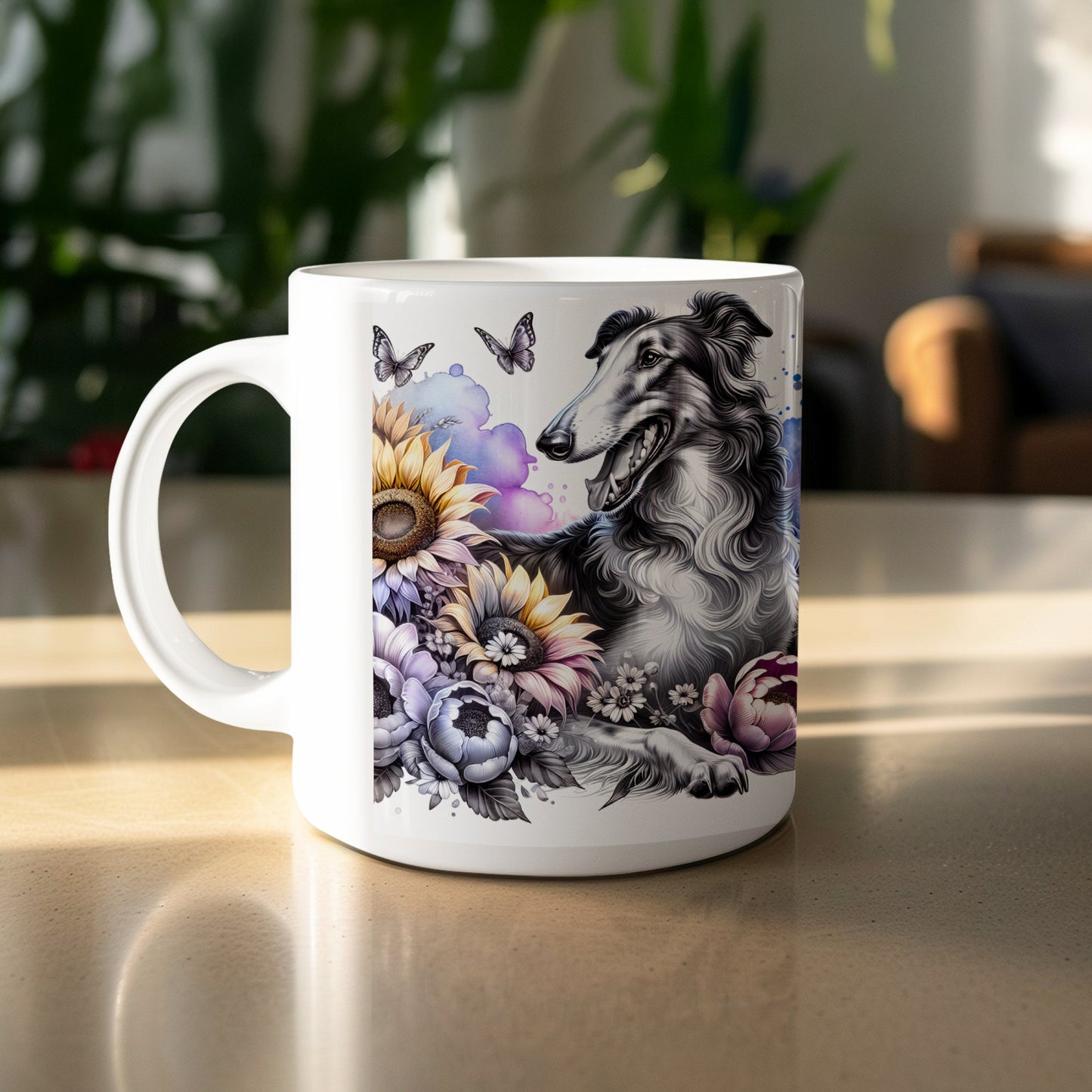 Colorful Dog and Flowers Design Coffee Mug product