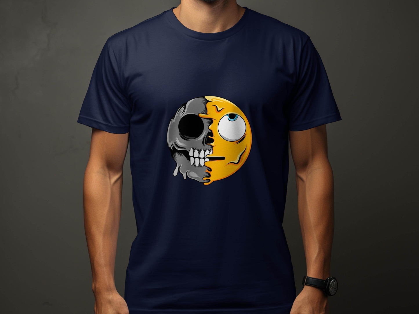 Half Skull Half Emoji Artistic Pattern Novelty T-Shirt - Design & Vybe