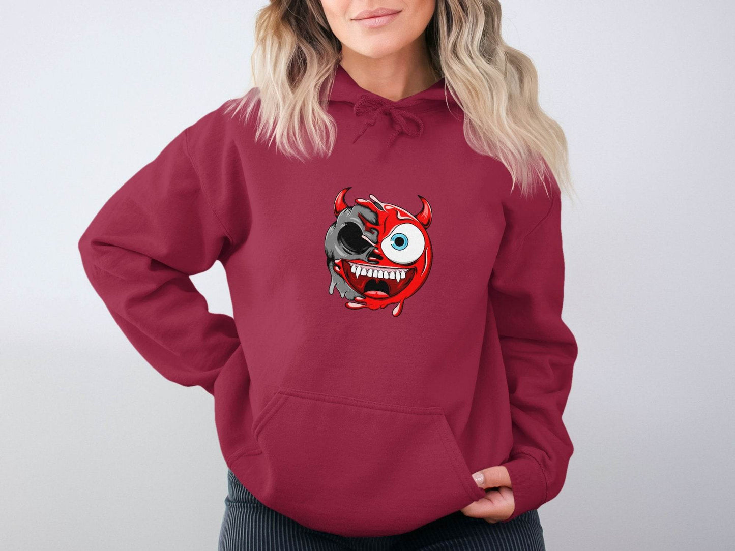 Half Skull Half Devil Smiling Face Design Art Hoodie - Design & Vybe