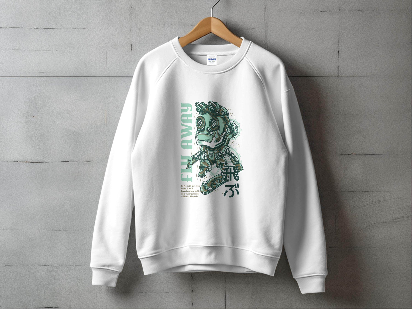 Fly Away Steampunk Robot Skateboard Graphic Design Sweater - Design & Vybe