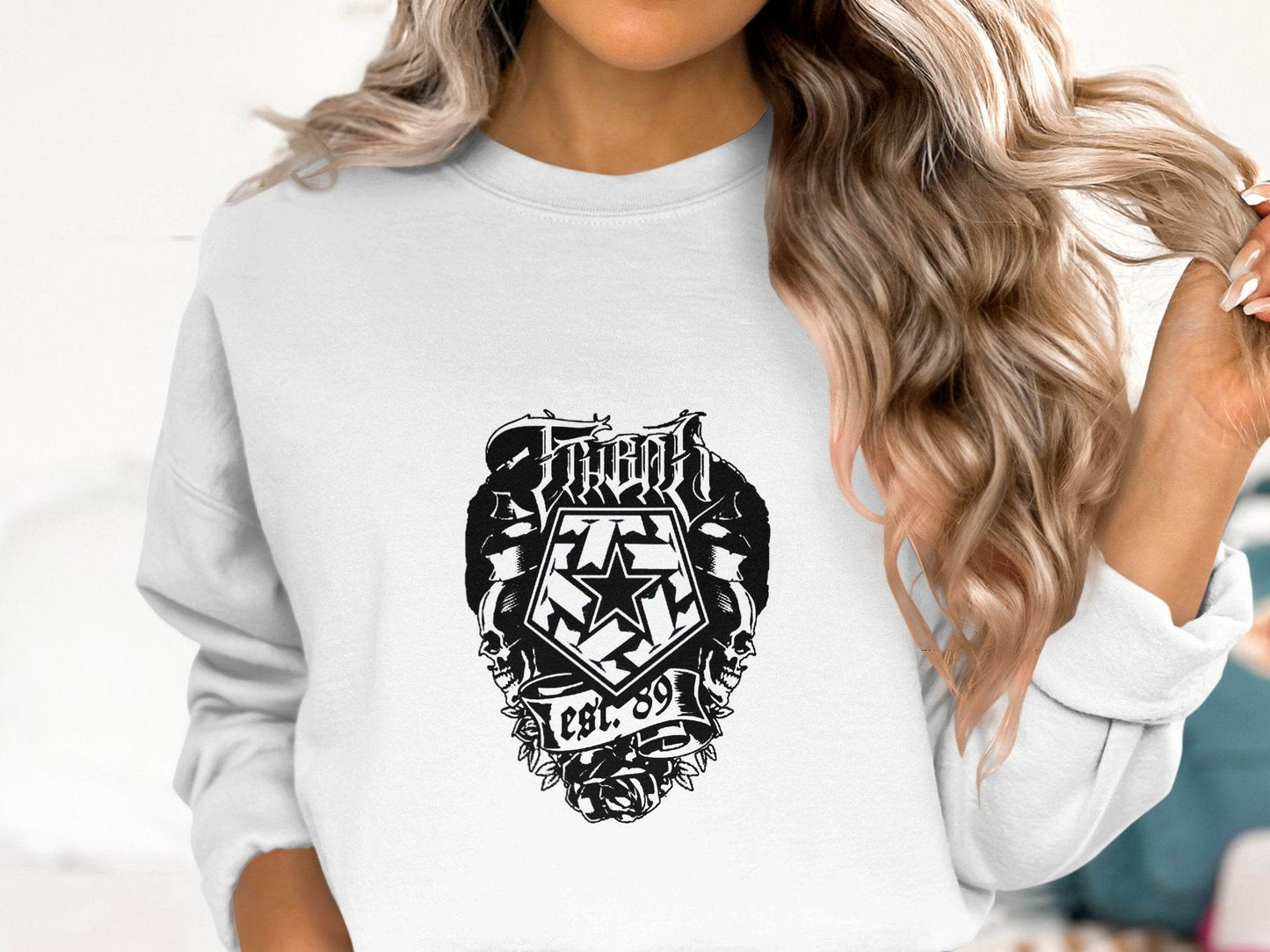 Threat Skull Graphic Established 89 Inspired Design Sweater - Design & Vybe