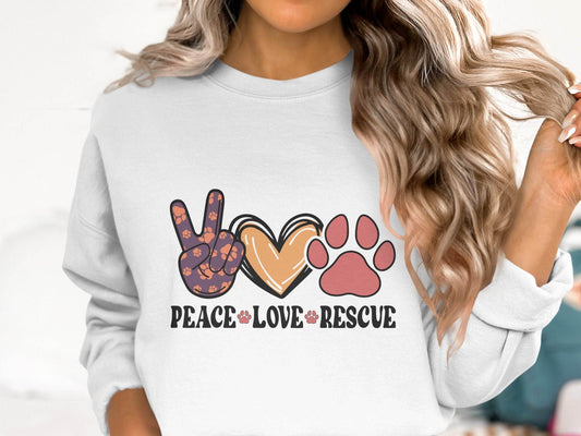 Peace Love Rescue Dog Paw Heart Pet Lover Graphic Sweater - Design & Vybe