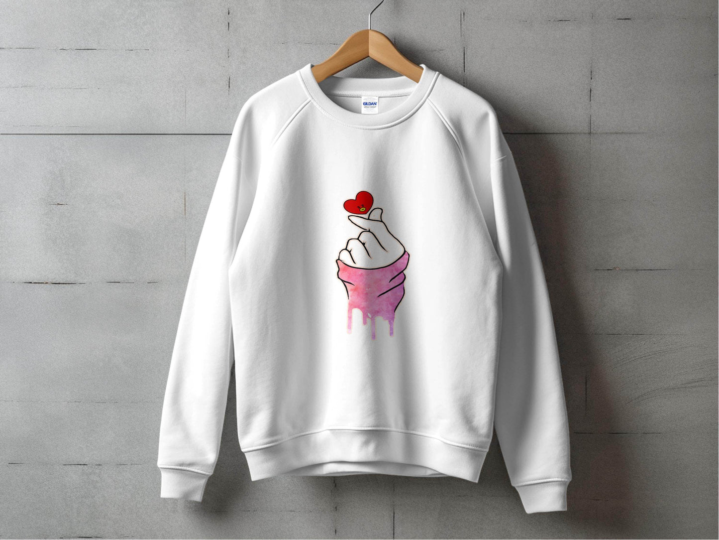 Finger Heart with a Red Heart Cartoon Drawing Sweater - Design & Vybe