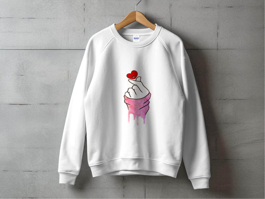Finger Heart with a Red Heart Cartoon Drawing Sweater - Design & Vybe