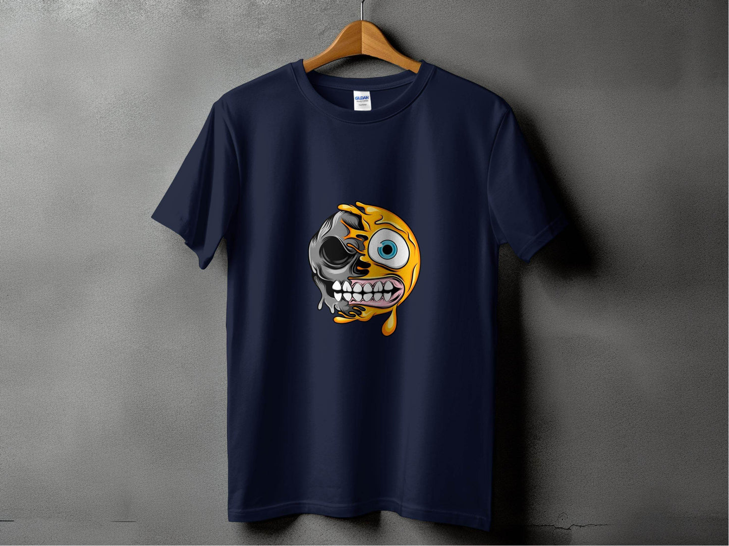 Half Skull Half Emoji With Teeth Out Vector T-Shirt - Design & Vybe