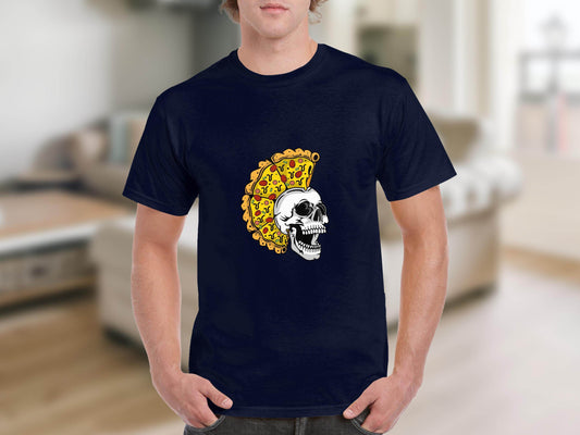 Skull with Pizza Hairstyle Graphic Novelty Design T-Shirt - Design & Vybe