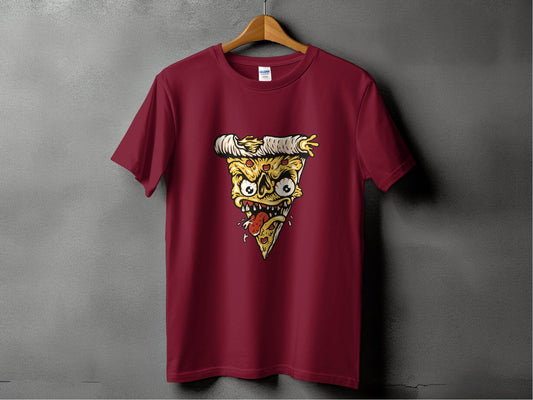 Creepy Pizza Slice with Evil Face Graphic Print T-Shirt - Design & Vybe