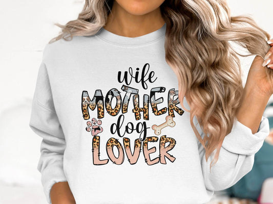 Wife Mother Dog Lover Animal Print Bone Graphic Sweater - Design & Vybe