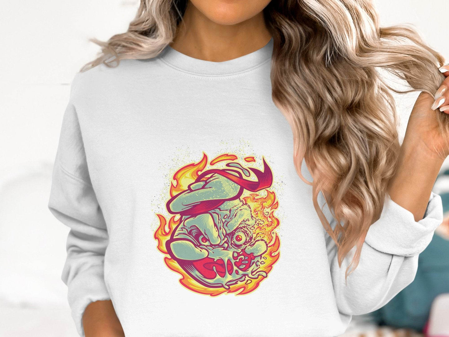 Burning Undead Creature in Flames Graphic Design Sweater - Design & Vybe