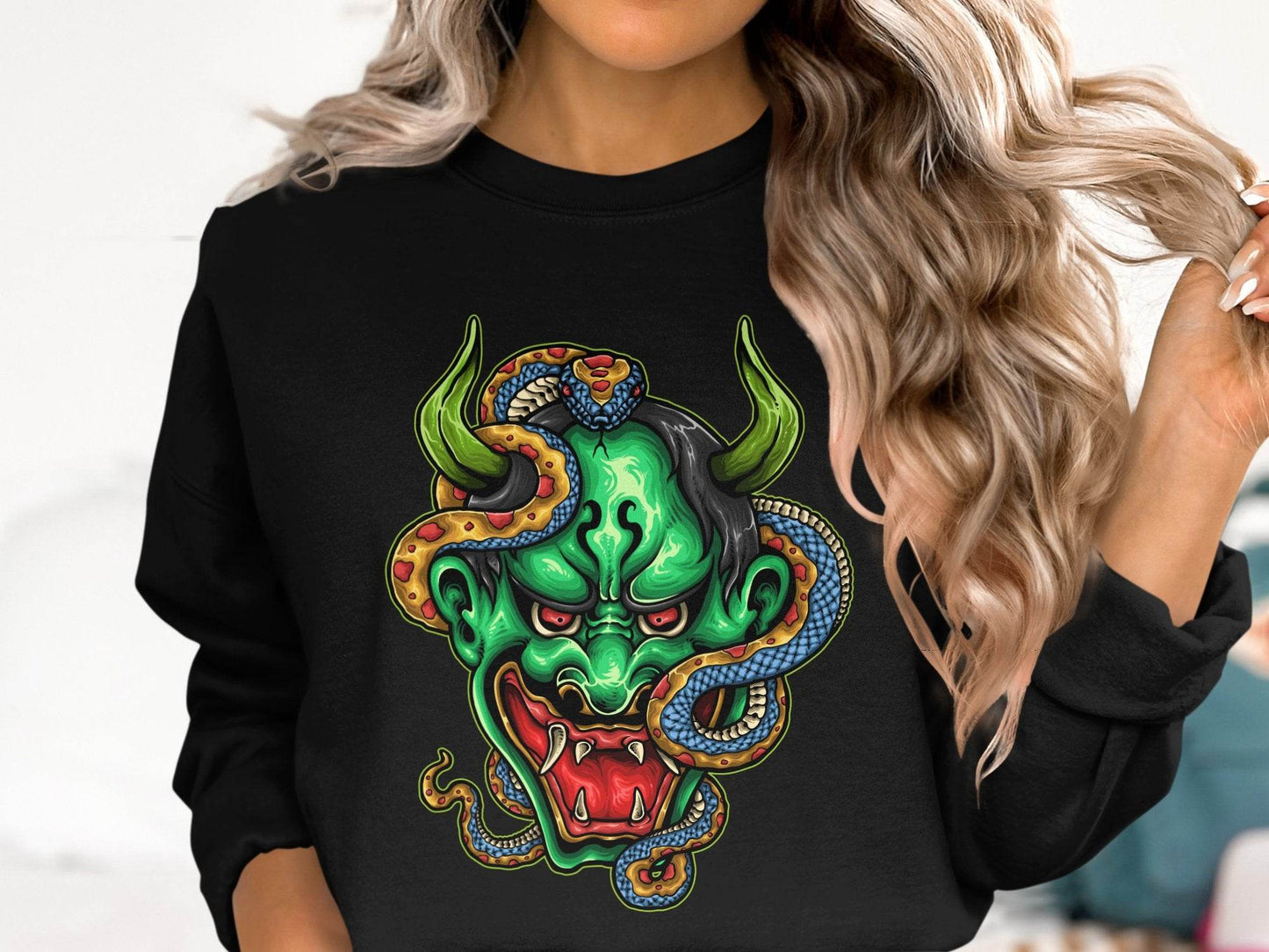 Bizarre Demon Face with Snake Design Horror Sweater - Design & Vybe