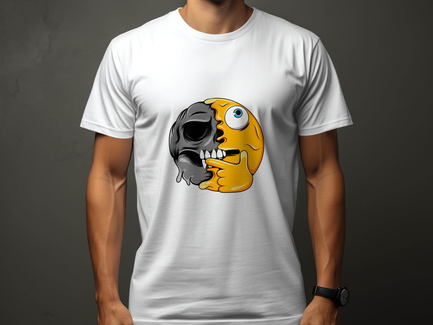 Emoji Skull Half and Half Funny Face Art T-Shirt - Design & Vybe