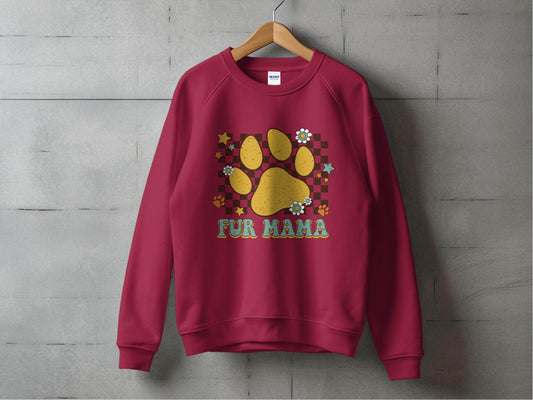 Fur Mama Paw Print Stars Flowers Checkered Pattern Sweater - Design & Vybe