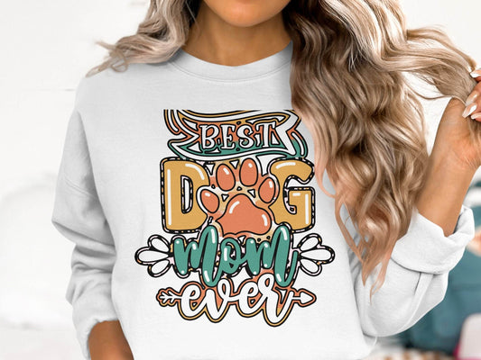 Best Dog Mom Ever Pet Paw Print Design Graphic Sweater - Design & Vybe