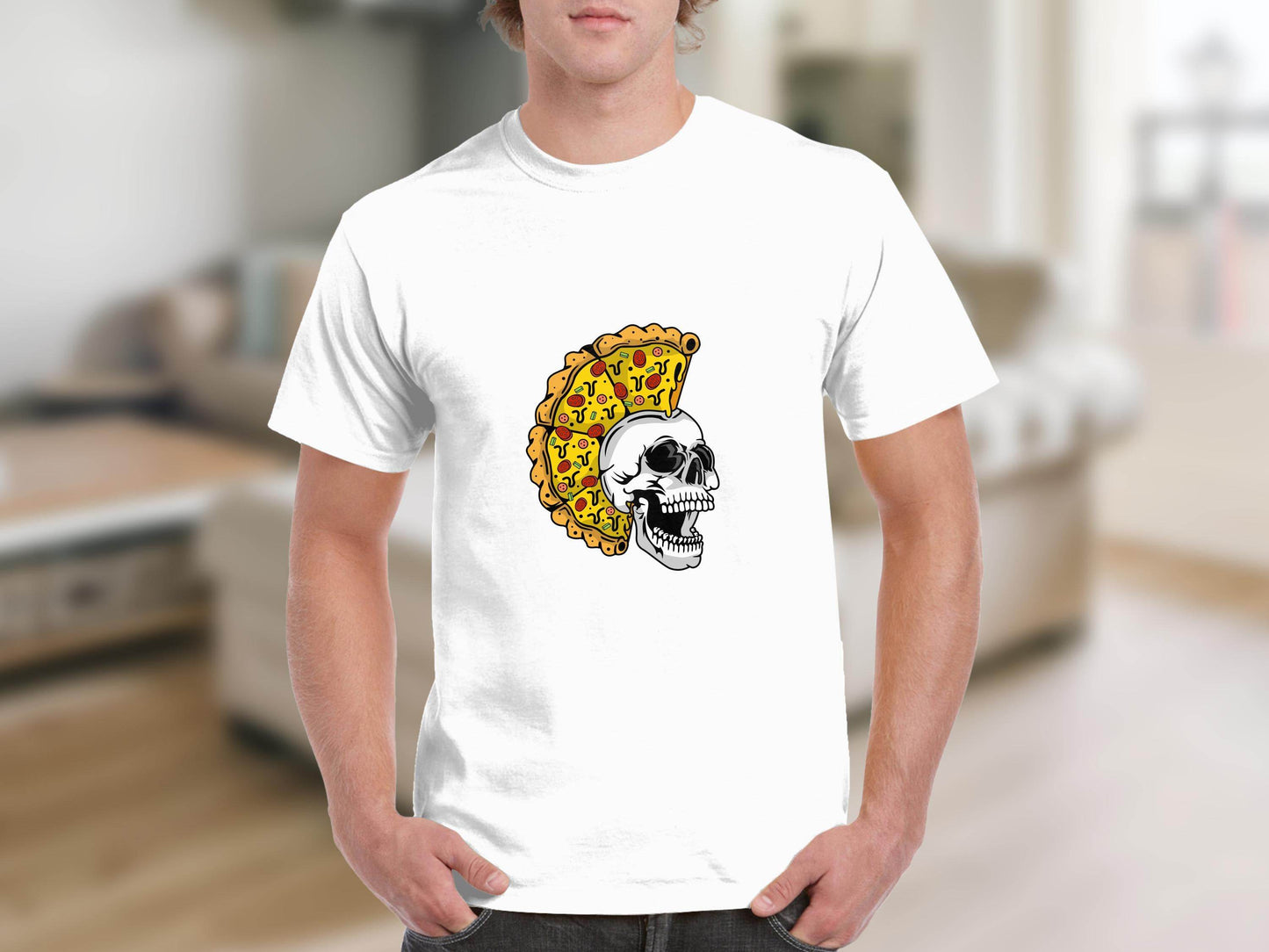 Skull with Pizza Hairstyle Graphic Novelty Design T-Shirt - Design & Vybe