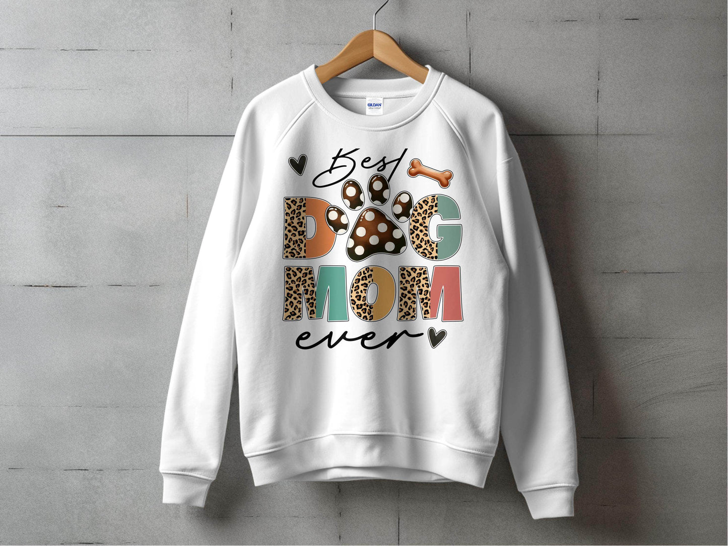 Best Dog Mom Ever Animal Print Heart Bone Graphic Sweater - Design & Vybe