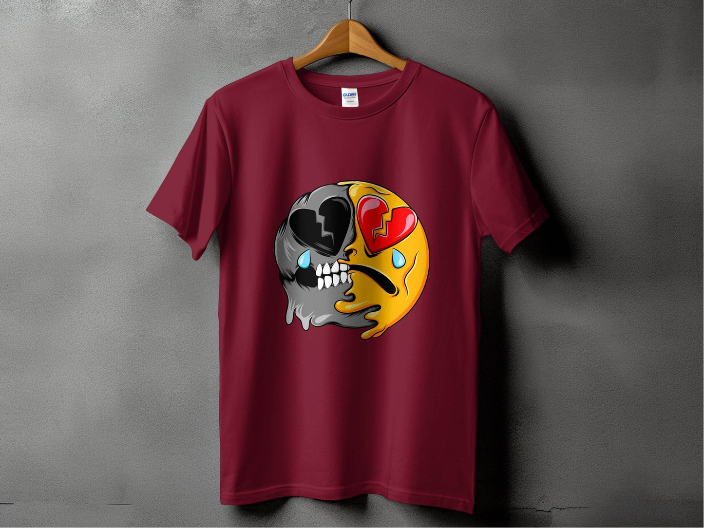Dual Emotions Skull And Hearts Smiley Graphic T-Shirt - Design & Vybe