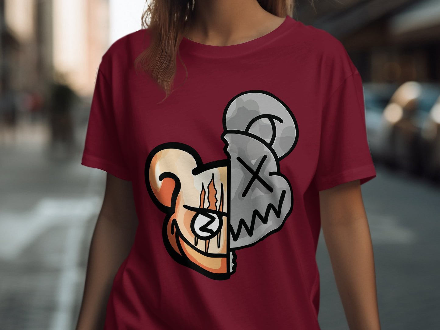 Trendy Split Face Design Graphic T-Shirt product