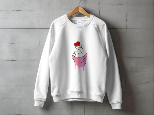Finger Heart with a Red Heart Cartoon Drawing Hoodie - Design & Vybe