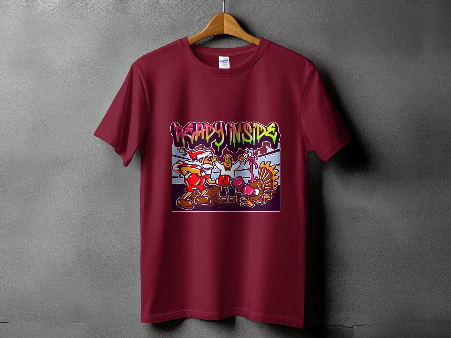 Funny Santa vs Turkey Boxing Ring Graphic T-Shirt - Design & Vybe