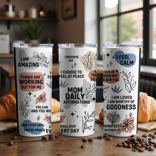 Positive Affirmations For Mom Daily Encouragement Tumbler - Design & Vybe