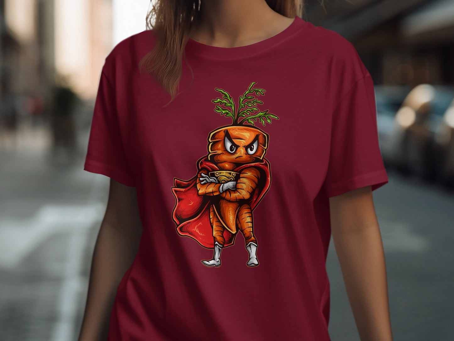 Funny Carrot Superhero Graphic Red T-shirt product type