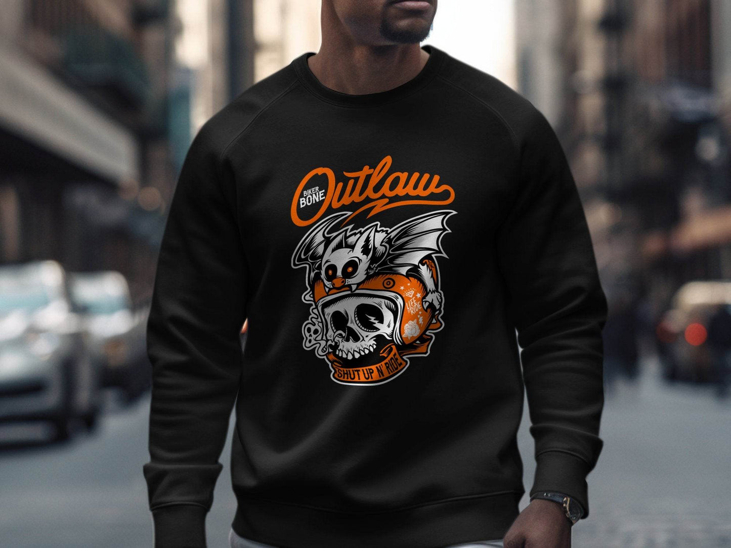 Bold Graphic Outlaw Bat Illustration on Skull Sweater - Design & Vybe