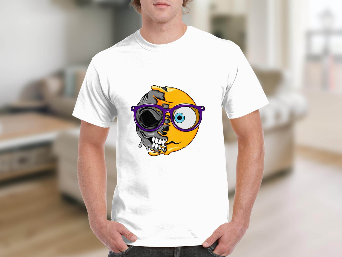 Artistic Skull and Sun Design With Glasses Smiley T-Shirt - Design & Vybe