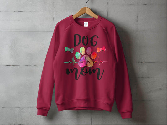 Dog Mom with Paw Print and Heartbeat Graphic Design Sweater - Design & Vybe