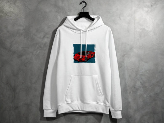 Bold Red Supercar Print Graphic Hoodie - Design & Vybe