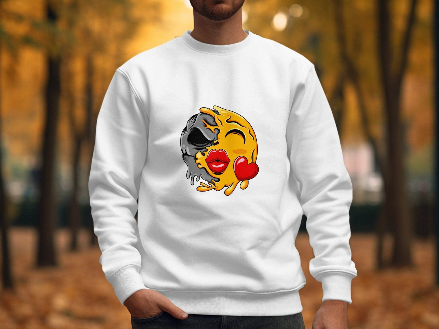 Melting Emoji Kiss with Skull Graphic Design Sweater - Design & Vybe