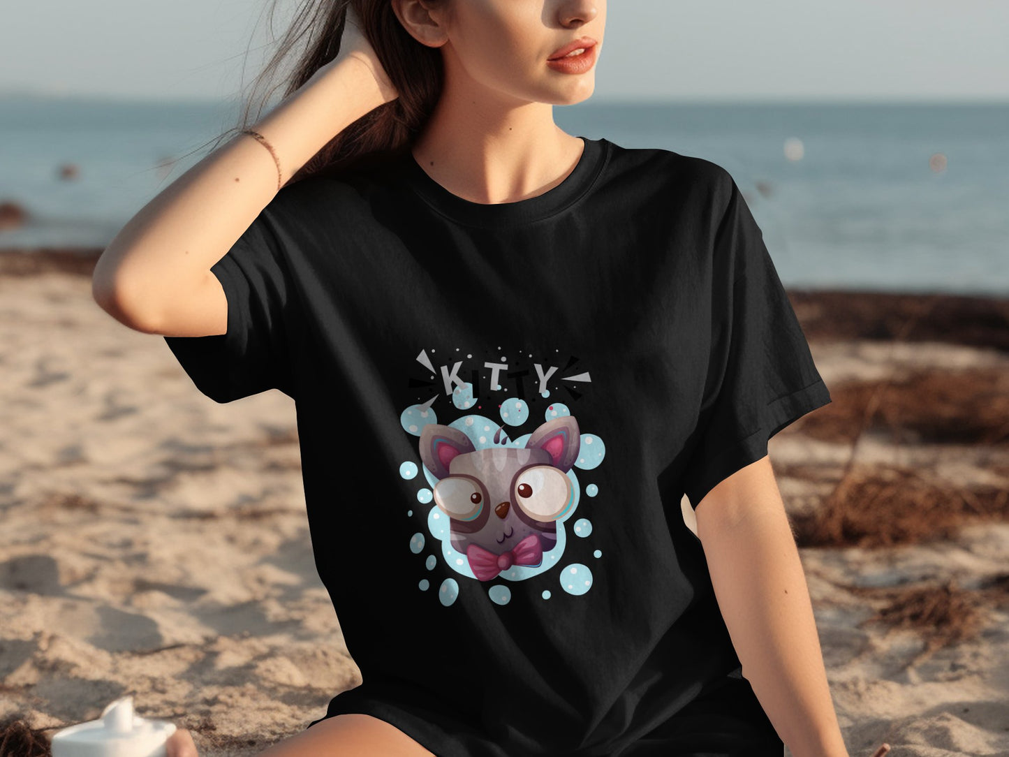 Quirky Cat and Bubbles Graphic T-Shirt product type
