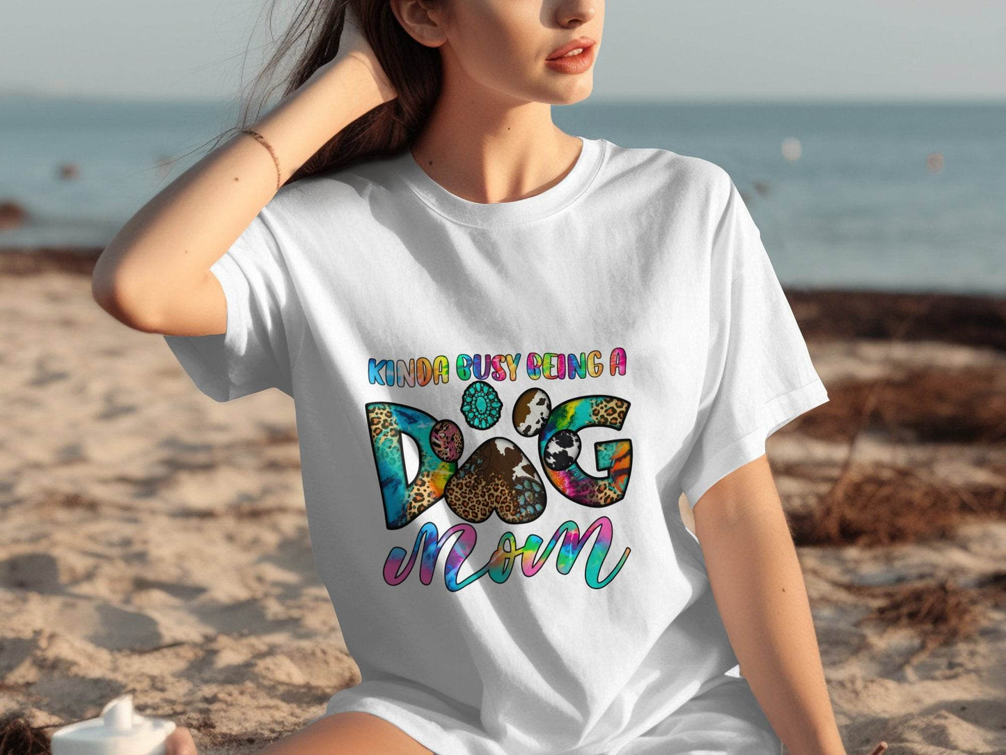 Kinda Busy Being a Dog Mom Animal Prints Letter Design T-Shirt - Design & Vybe