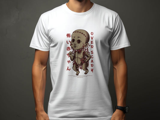 Scary Doll with Japanese Text Design Trendy Over Scary T-Shirt - Design & Vybe