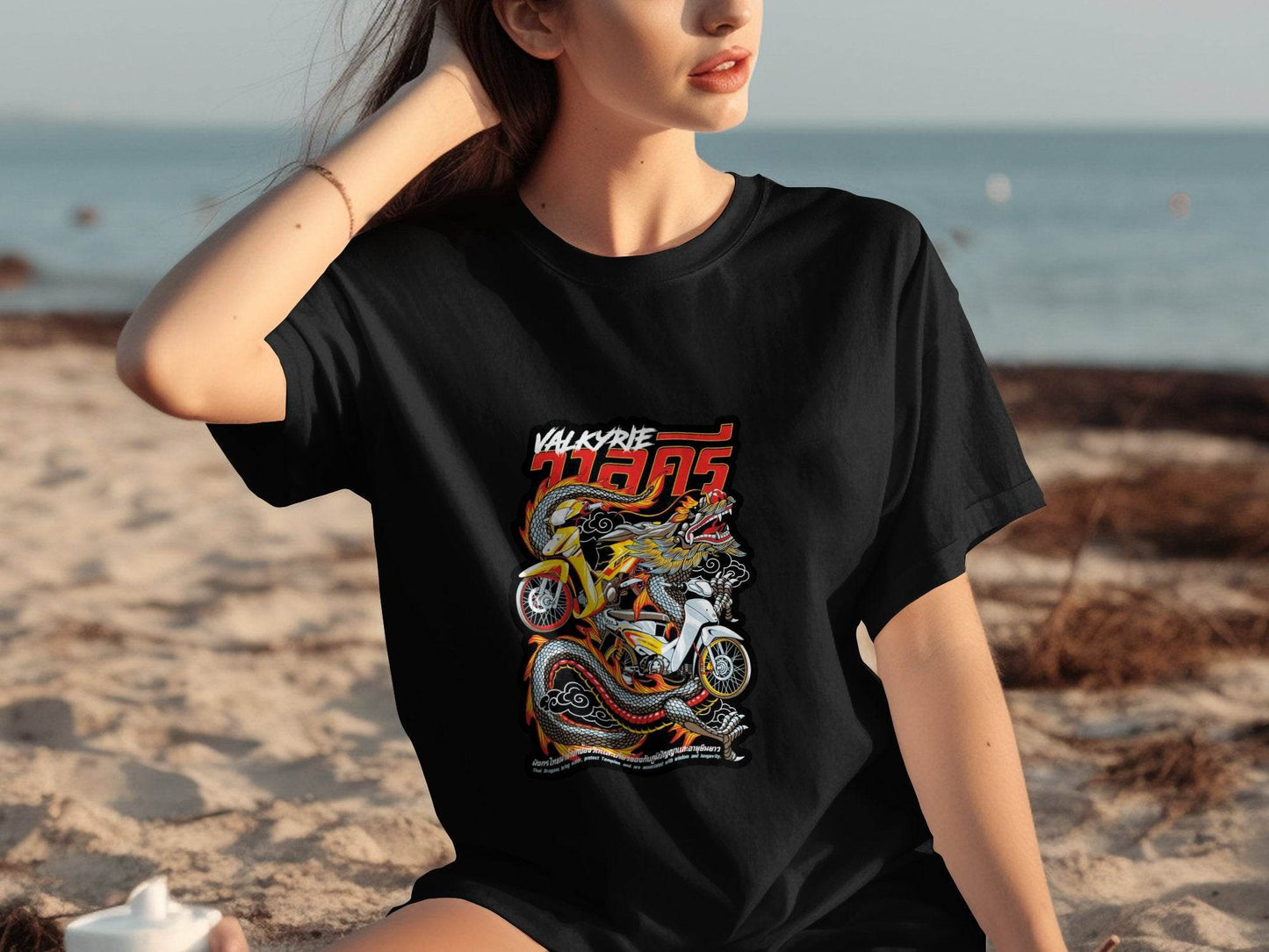 Valkyrie Dragon Motorcycle Graphic Illustration T-Shirt - Design & Vybe