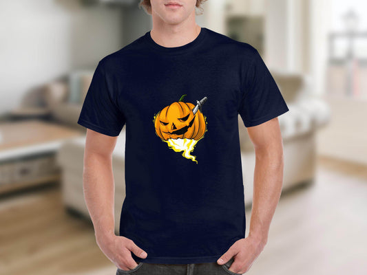 Halloween Pumpkin With Knife Illustration Design T-Shirt - Design & Vybe